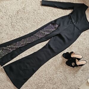 Black Jumpsuit with Rhinestone Detail